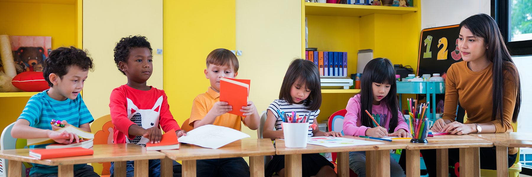 Children in a preschool classroom.